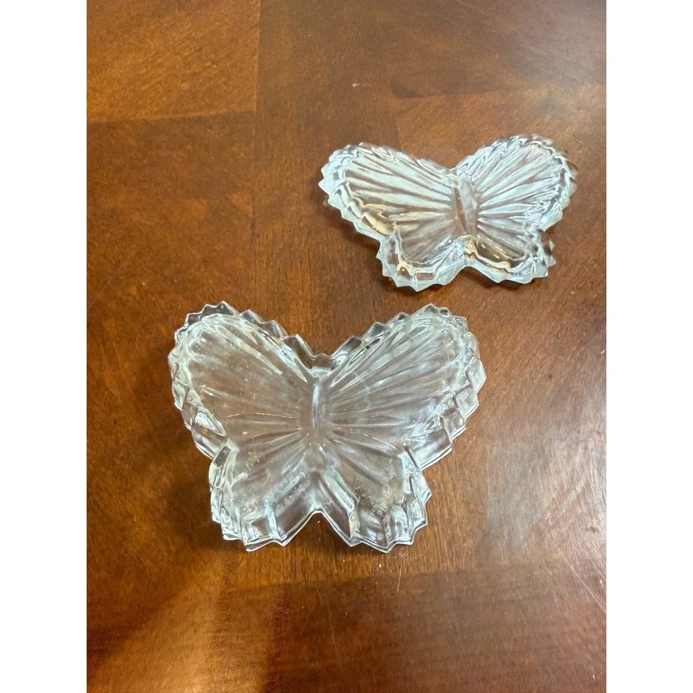 Vtg‎ Clear Glass Butterfly Trinket Box Jar Vanity Dish Jewelry Holder